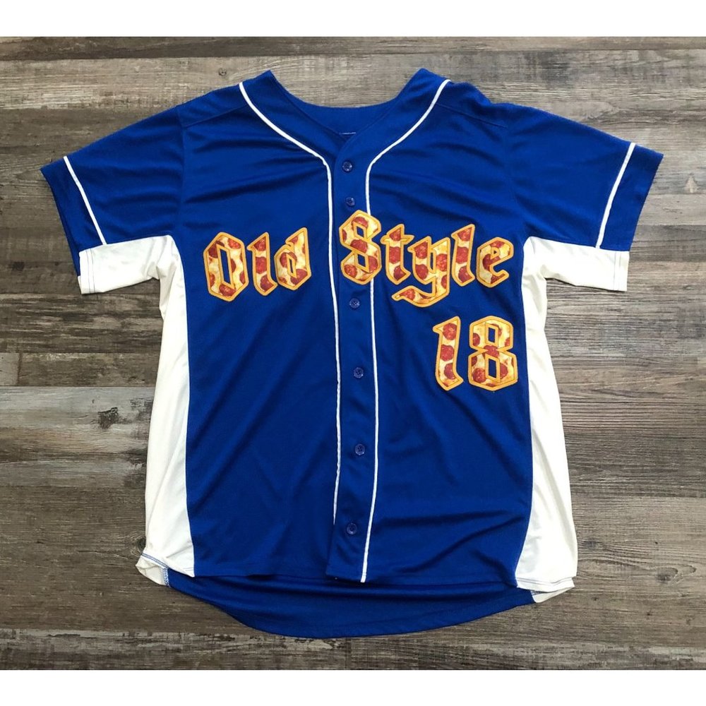 Old Style 18 Mens Large Squad Blue Button Up Baseball Softball Style Jersey